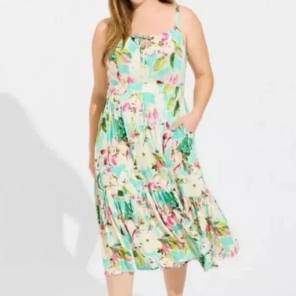 Torrid Tropical Floral Super Soft Knit Midi Dress  NWT Size Large - Picture 2 of 11